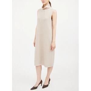 Lafayette 148 Sleeveless Midi Sweater Dress Wool Blend Turtleneck Beige Womens S